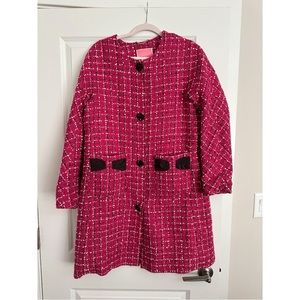 Kate Spade Pink and black bow tweed coat size M